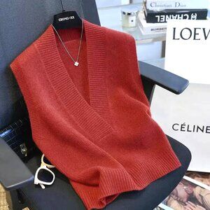 RED DEEP V-NECK RIBBED EDGE SLEEVELESS O/S PULLOVER KNIT VEST